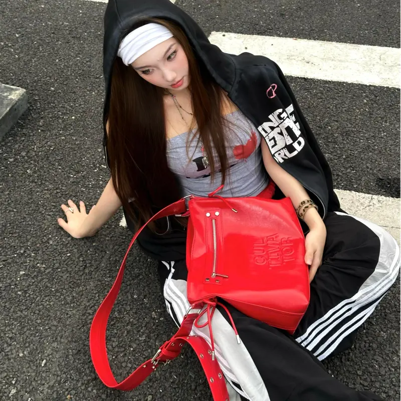 CULTIVATOR PU Crossbody Bag Large Size Unisex True Red/Black-3