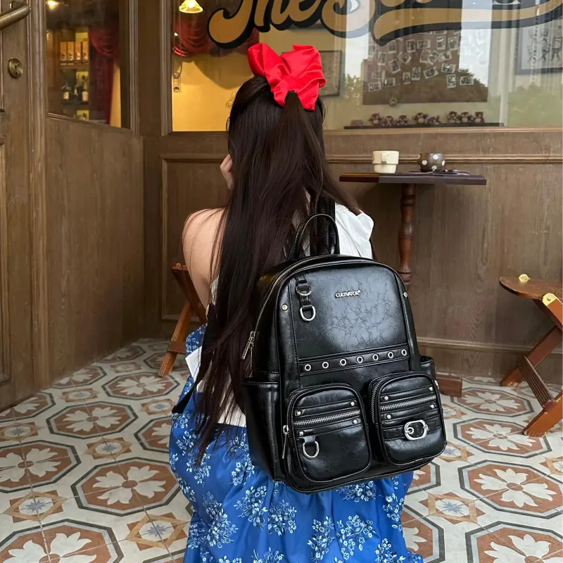 CULTIVATOR PU Backpack Medium Size Unisex Beige/Russet/Black-3