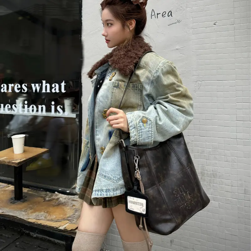 CULTIVATOR PU Shoulder Bag, Crossbody Bag Large Size Unisex Dark Brown-3