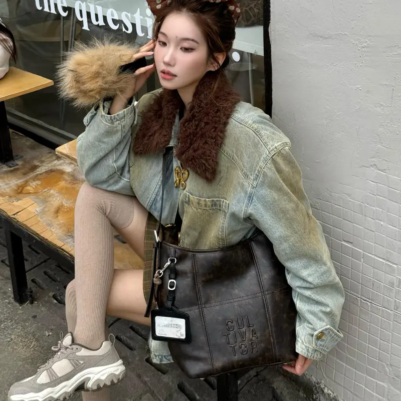 CULTIVATOR PU Shoulder Bag, Crossbody Bag Large Size Unisex Dark Brown-1