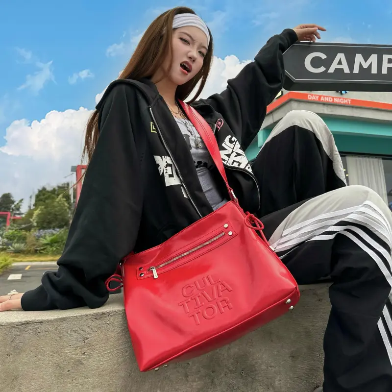 CULTIVATOR PU Crossbody Bag Large Size Unisex True Red/Black-2