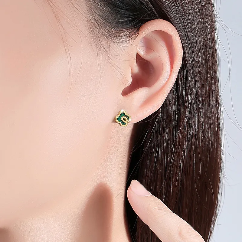 Asia Star Malachite Jade Stud Earrings Women's-1