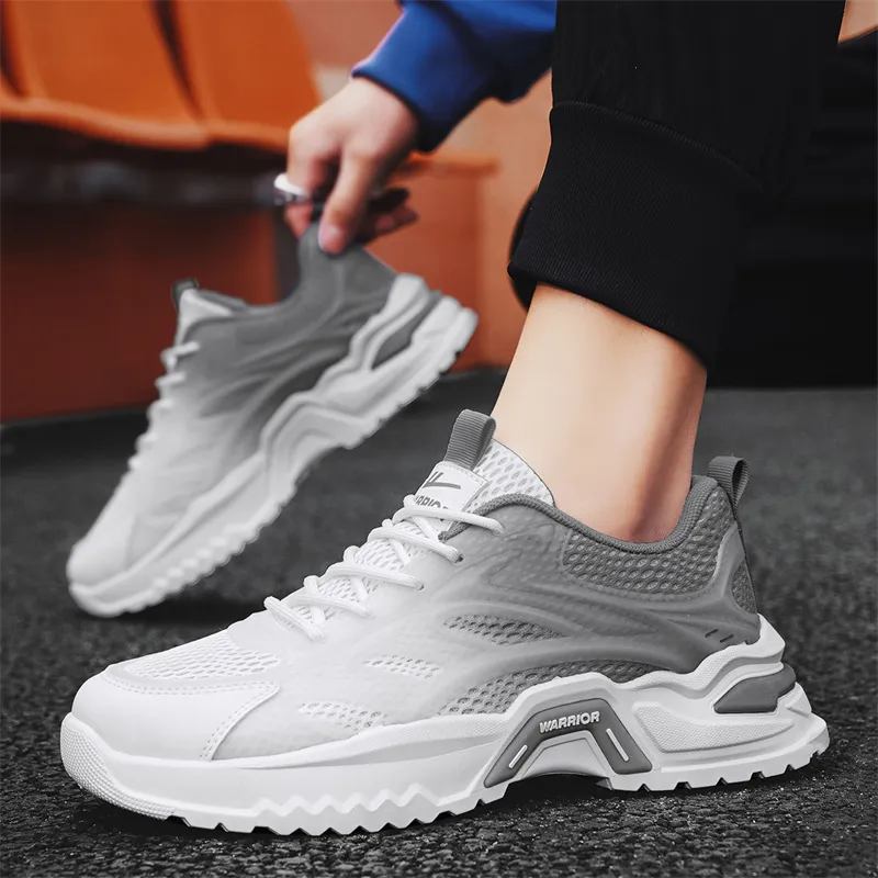 WARRIOR Chunky Sneakers Men Low Top Beige Gray Gradient/White Blue Gradient-7