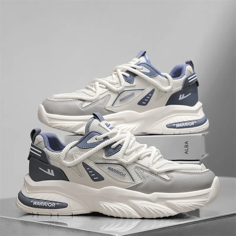Warrior Durable Breathable Lightweight Low-Top Chunky Sneakers Men's Beige Red Blue-12