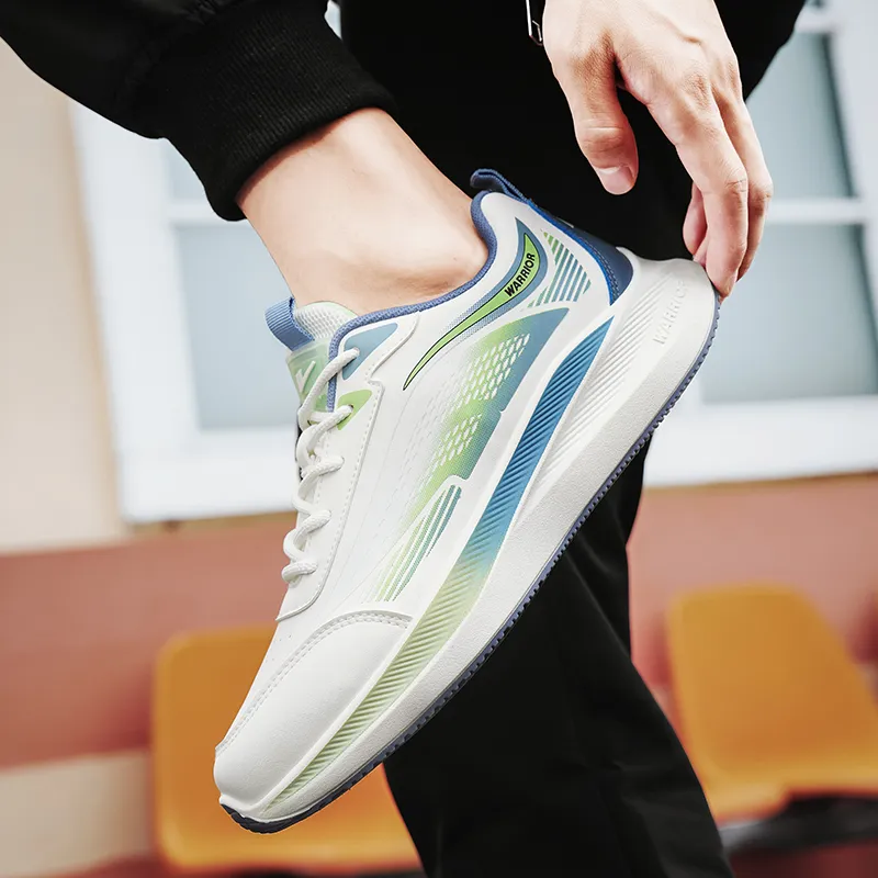 WARRIOR Running Shoes Men Low Top White Green/Black/Light Green-3