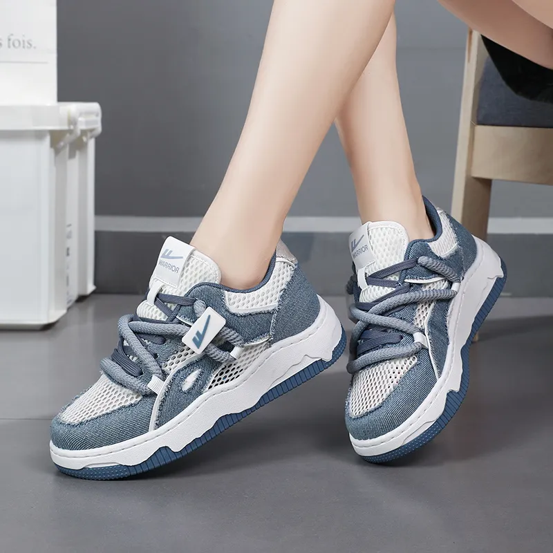 Warrior Denim Puffy Shoes Breathable Low-Top Skateboard Shoes Unisex-20