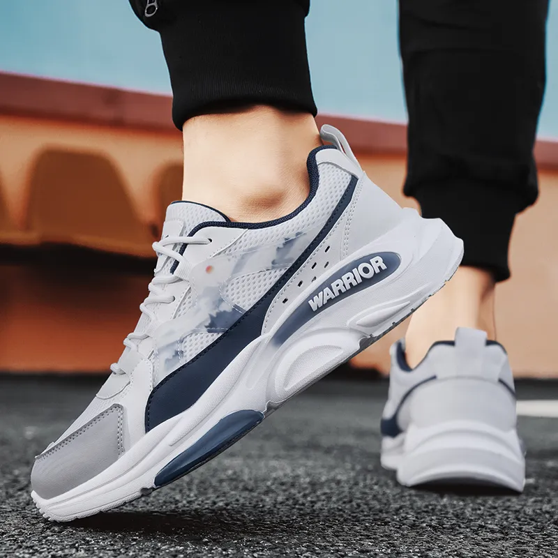 Warrior Ink Wash Painting Collection Height Increasing Low-Top Chunky Sneakers Men's White Blue-6