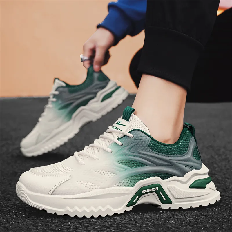 WARRIOR Chunky Sneakers Men Low Top Beige Gray Gradient/White Blue Gradient-15