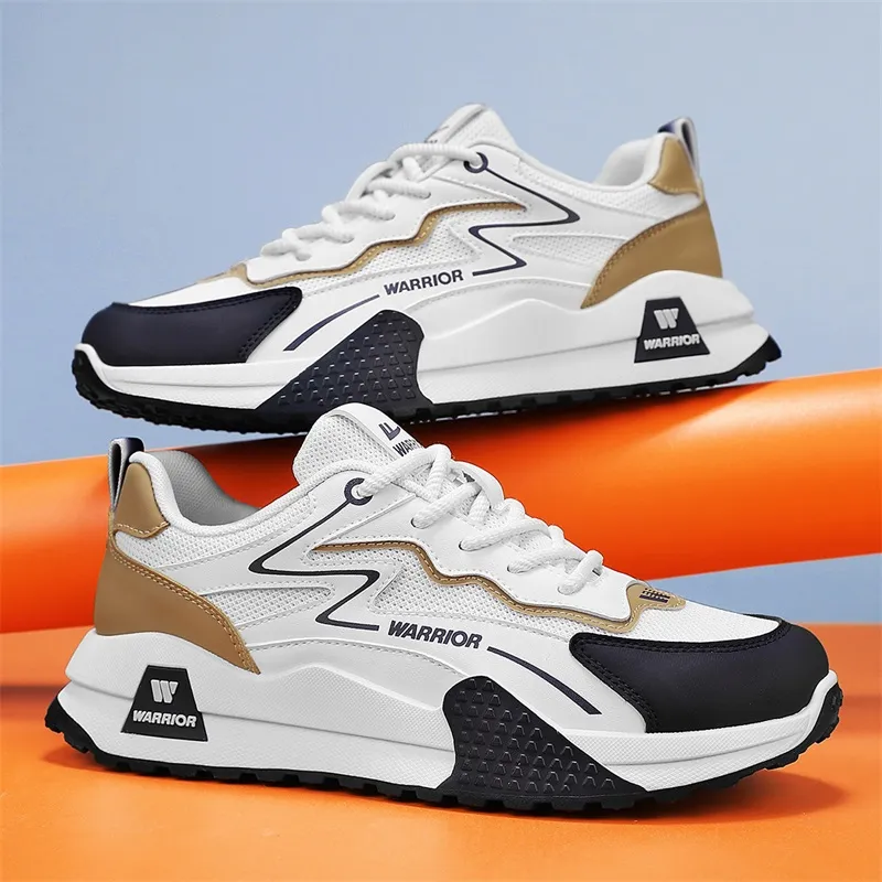 Warrior Wear-Resistant Lightweight Rebound Low-Top Casual Shoes Men's Beige Brown Blue-4