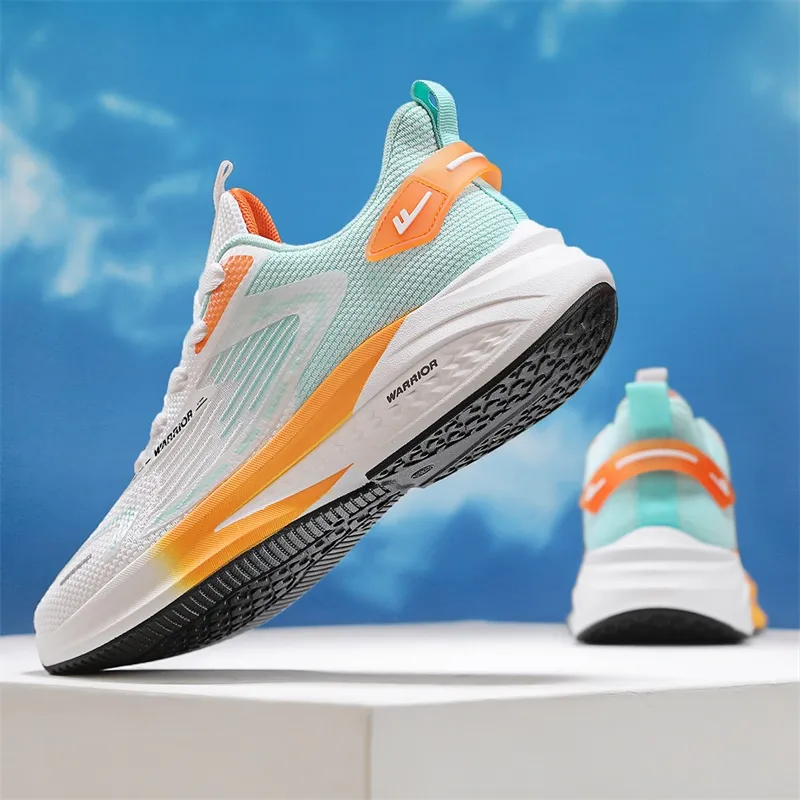 WARRIOR Running Shoes Men Low Top White/Green/Orange/Black-4