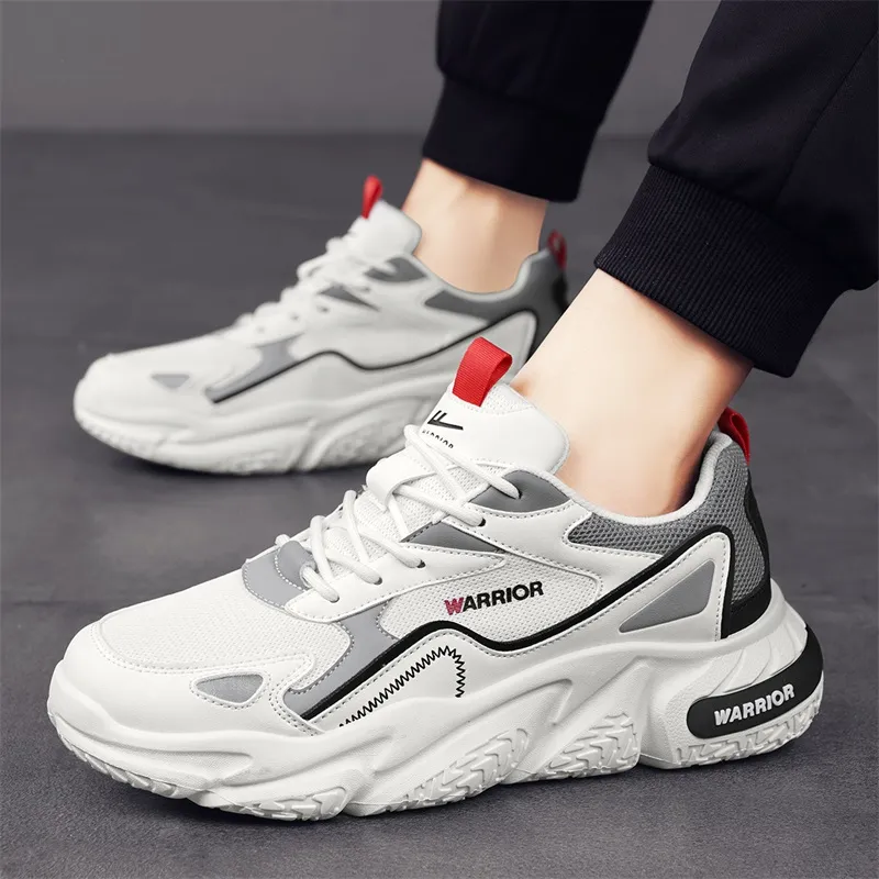 WARRIOR Chunky Sneakers Men Low Top White Gray/Beige Dark Red/Beige Sky Blue-7