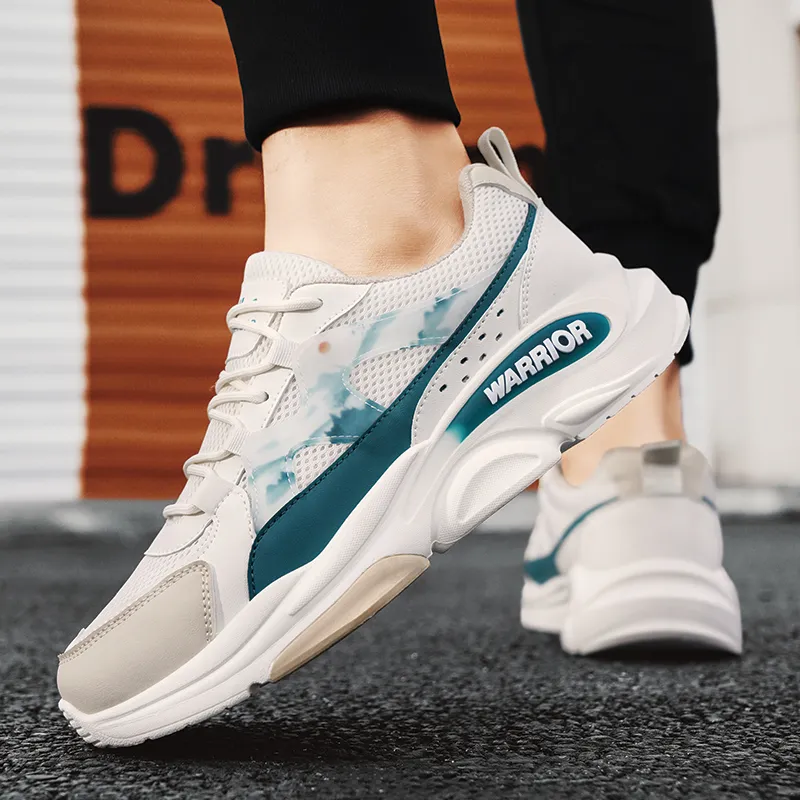 Warrior Ink Wash Painting Collection Height Increasing Low-Top Chunky Sneakers Men's White Blue-23