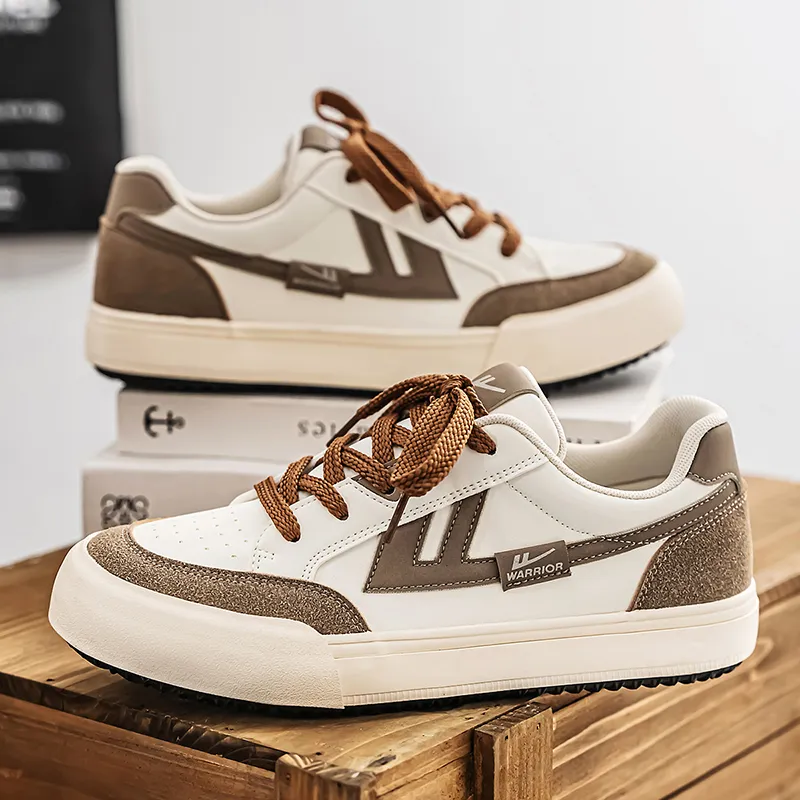 WARRIOR Skateboard Shoes Men Low Top Beige Brown/Gray Black/Black Rice-4
