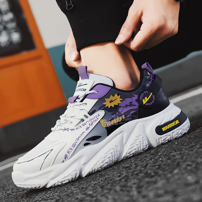 WARRIOR Chunky Sneakers Men Low Top White Black Blue/White Black Purple/White Black-15