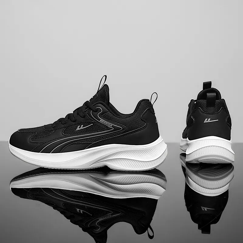 WARRIOR Running Shoes Men Low Top Black/White/White/Gray/White/Moon/Orange-6