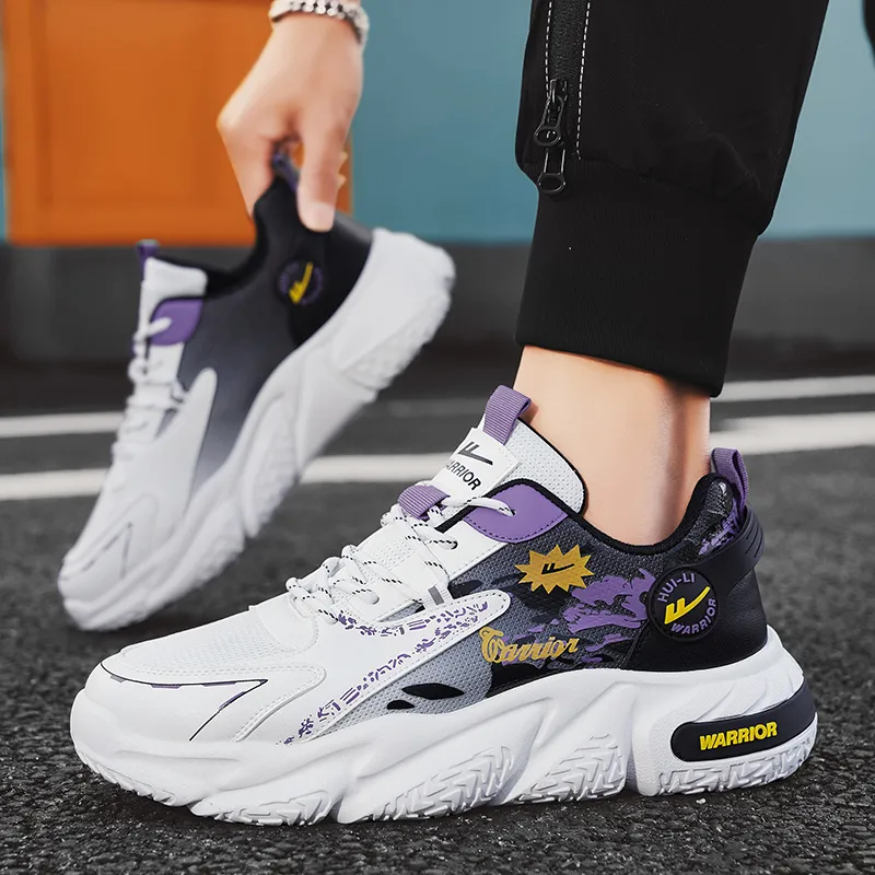 WARRIOR Chunky Sneakers Men Low Top White Black Blue/White Black Purple/White Black-14