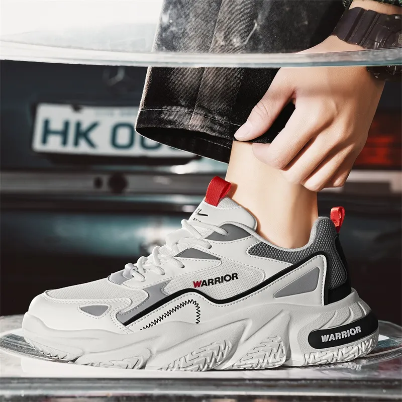 WARRIOR Chunky Sneakers Men Low Top White Gray/Beige Dark Red/Beige Sky Blue-6