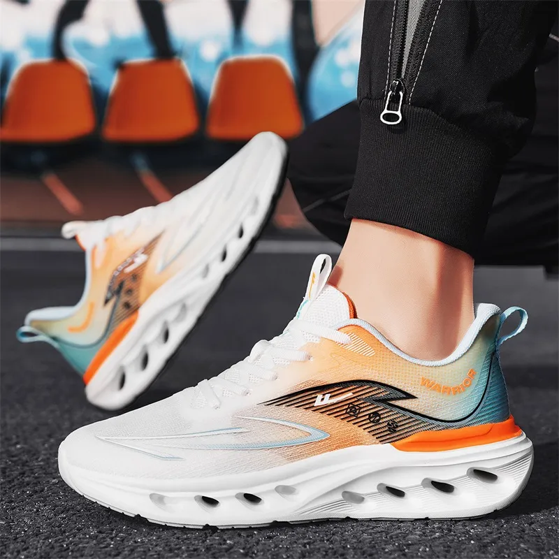 WARRIOR Running Shoes Men Low Top White Blue/White Orange/Black Blue-13