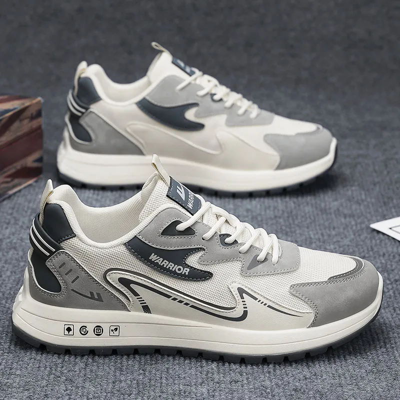 Warrior Slip-Resistant Breathable Lightweight Low-Top Casual Running Shoes Men's Beige Black Green-19