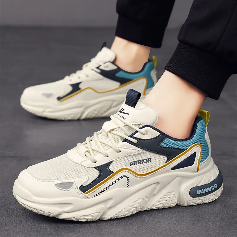WARRIOR Chunky Sneakers Men Low Top White Gray/Beige Dark Red/Beige Sky Blue-24