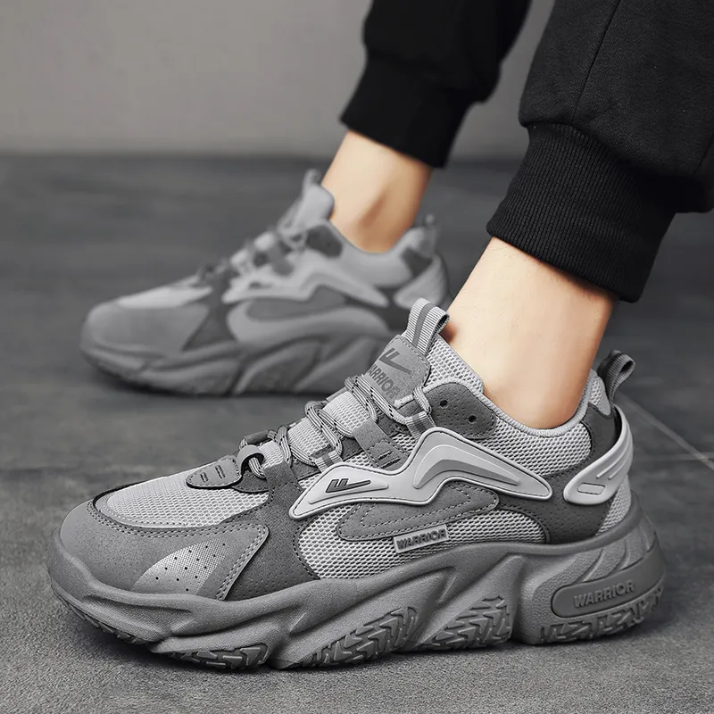 Warrior Breathable Lightweight Height Increasing Low Top Chunky Sneakers Men's Gray-4