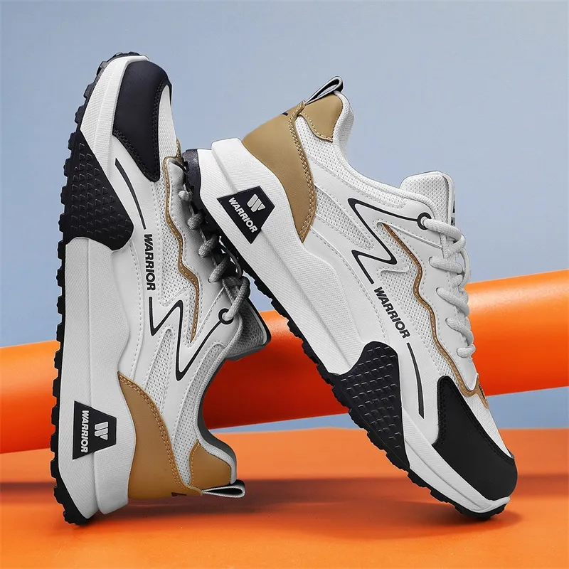 Warrior Wear-Resistant Lightweight Rebound Low-Top Casual Shoes Men's Beige Brown Blue-5