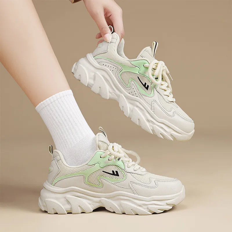 WARRIOR Chunky Sneakers Women's Low Top White Green/White Purple/Pink Beige Gray-6