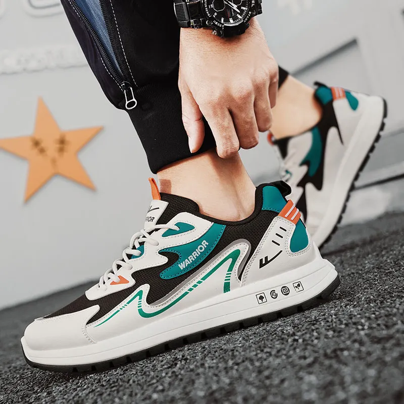 Warrior Slip-Resistant Breathable Lightweight Low-Top Casual Running Shoes Men's Beige Black Green-6