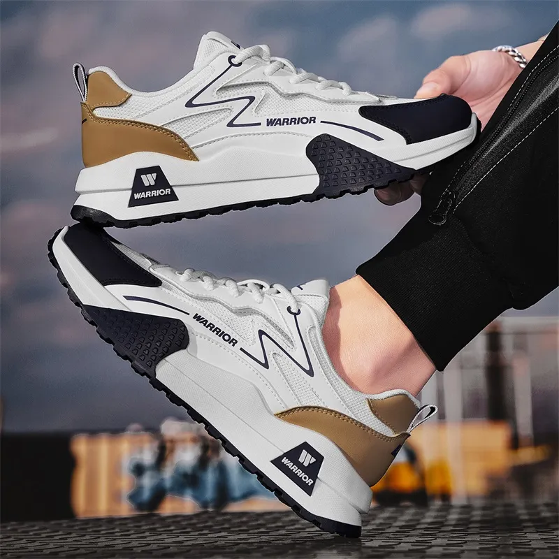 Warrior Wear-Resistant Lightweight Rebound Low-Top Casual Shoes Men's Beige Brown Blue-6