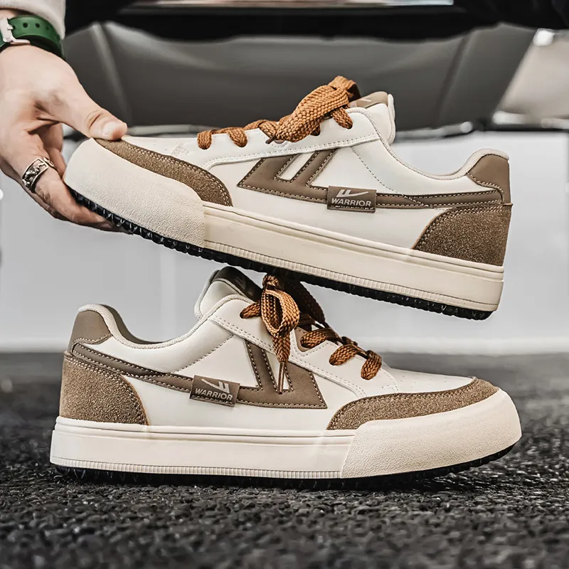 WARRIOR Skateboard Shoes Men Low Top Beige Brown/Gray Black/Black Rice-3
