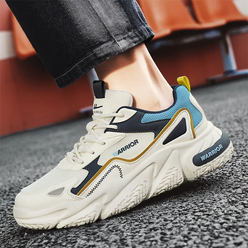 WARRIOR Chunky Sneakers Men Low Top White Gray/Beige Dark Red/Beige Sky Blue-23