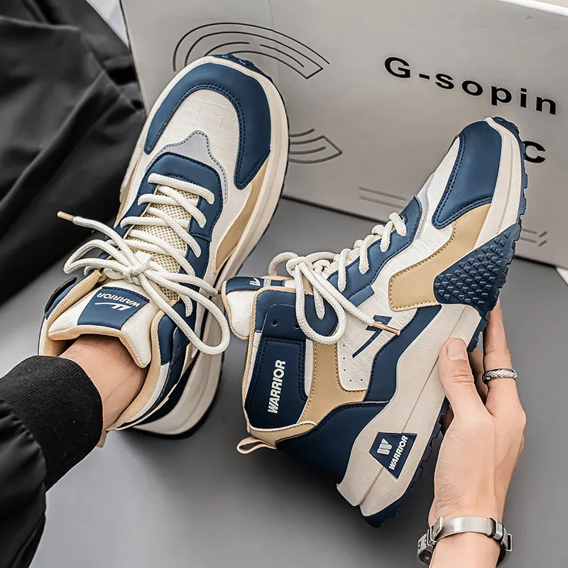 Warrior Wear Resistant Height Increasing Rebound High Top Casual Shoes Men's-3