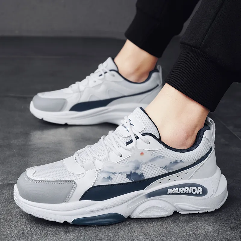 Warrior Ink Wash Painting Collection Height Increasing Low-Top Chunky Sneakers Men's White Blue-7