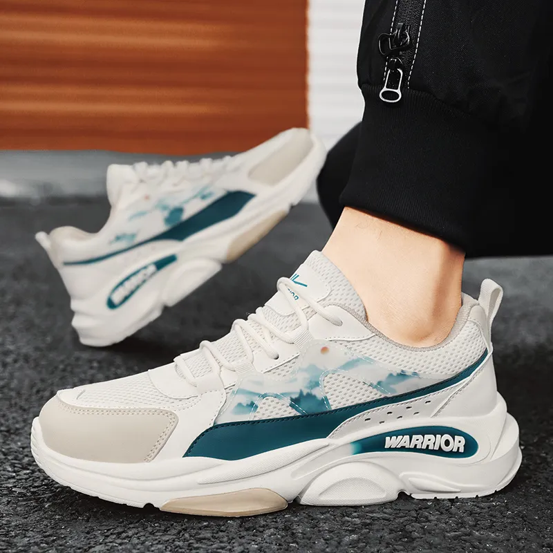 Warrior Ink Wash Painting Collection Height Increasing Low-Top Chunky Sneakers Men's White Blue-22