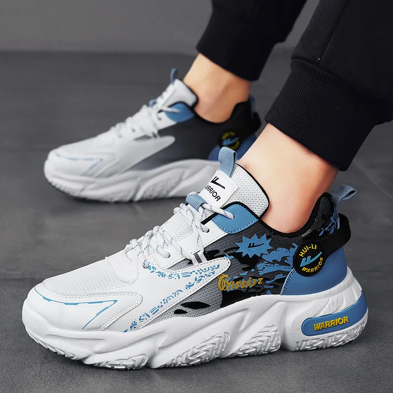 WARRIOR Chunky Sneakers Men Low Top White Black Blue/White Black Purple/White Black-7