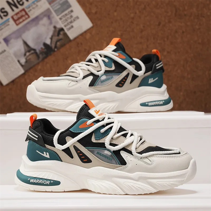 Warrior Durable Breathable Lightweight Low-Top Chunky Sneakers Men's Beige Red Blue-19