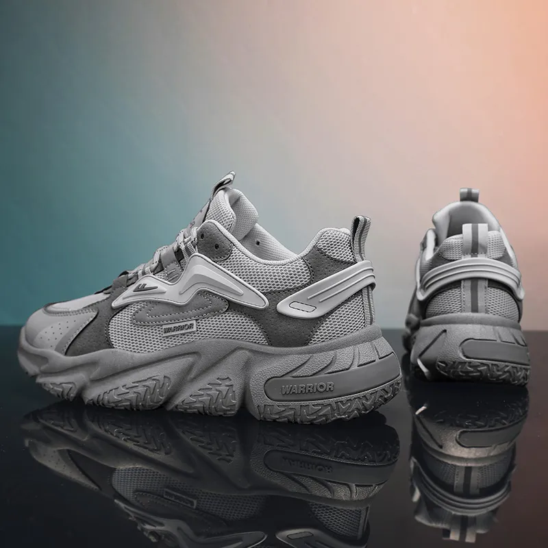 Warrior Breathable Lightweight Height Increasing Low Top Chunky Sneakers Men's Gray-2