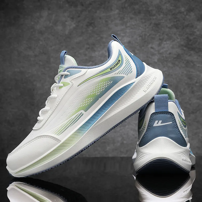 WARRIOR Running Shoes Men Low Top White Green/Black/Light Green-4