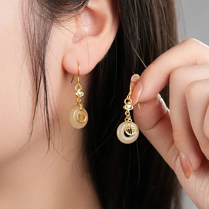 DARA Hetian Jade Earrings Dusty Pink Women's-4