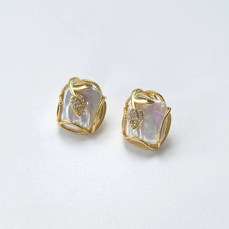 DARA Freshwater Pearl Stud Earrings Women's-2