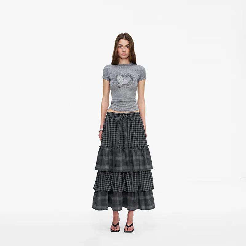 BANDITK GANGN Casual Long Skirt Women's Black Gray-5