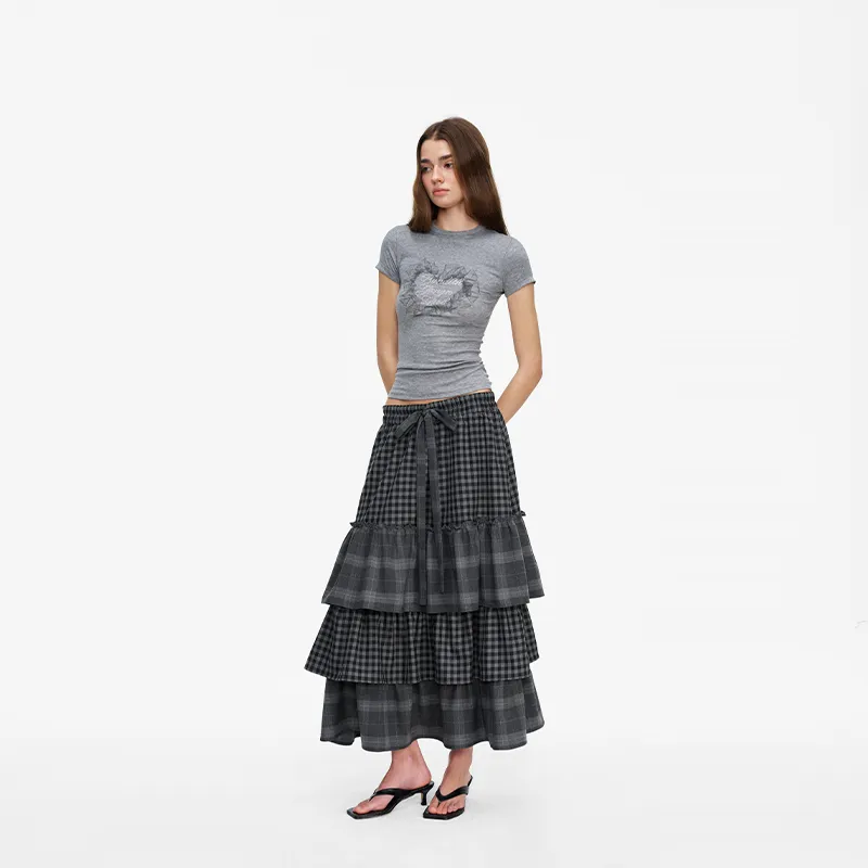 BANDITK GANGN Casual Long Skirt Women's Black Gray-4
