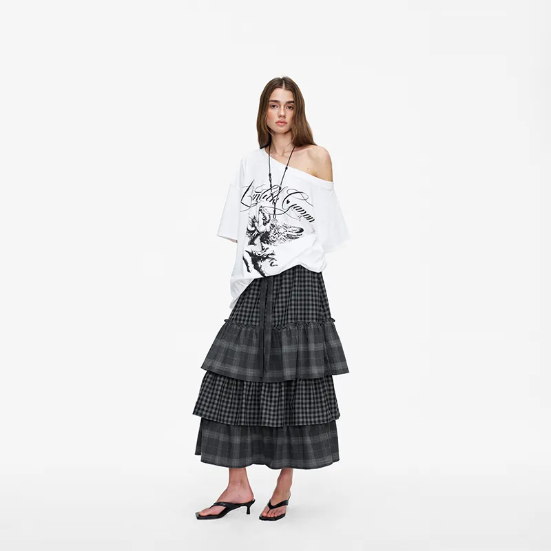 BANDITK GANGN Casual Long Skirt Women's Black Gray-6
