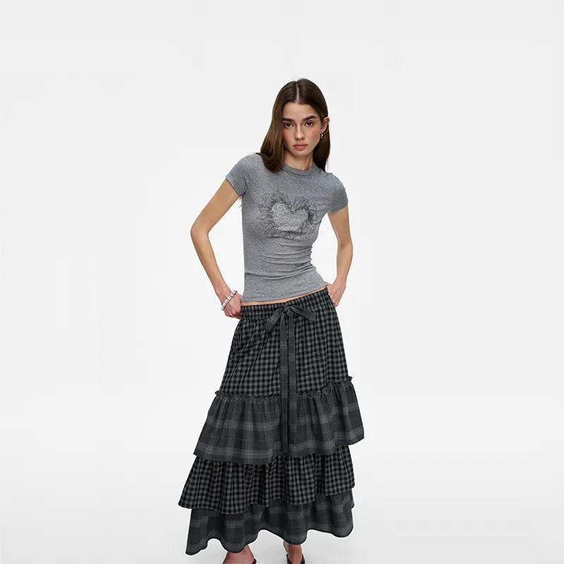 BANDITK GANGN Casual Long Skirt Women's Black Gray-3