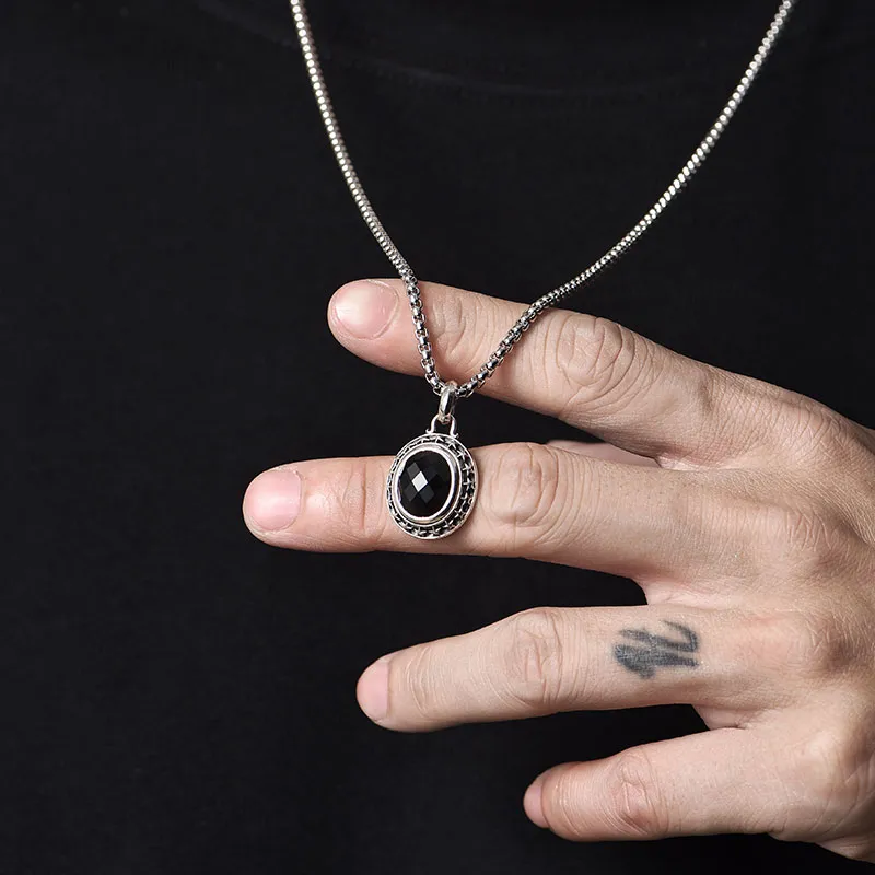 MYSH Jade Necklaces Men Victory Star Black Agate Necklace Gift Box Set-6