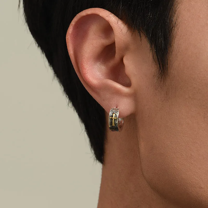 MYSH 925 Sterling Silver Earrings Men's-5