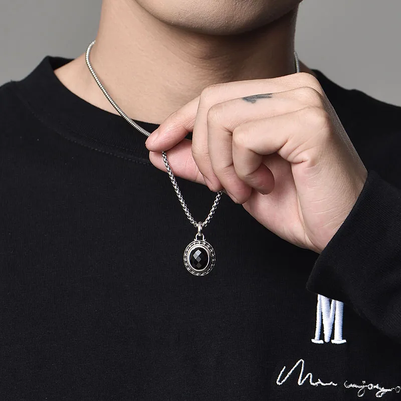 MYSH Jade Necklaces Men Victory Star Black Agate Necklace Gift Box Set-5
