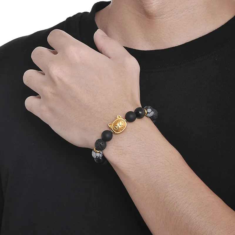 PEACE & CAT Obsidian Jade Bracelets Men's-5