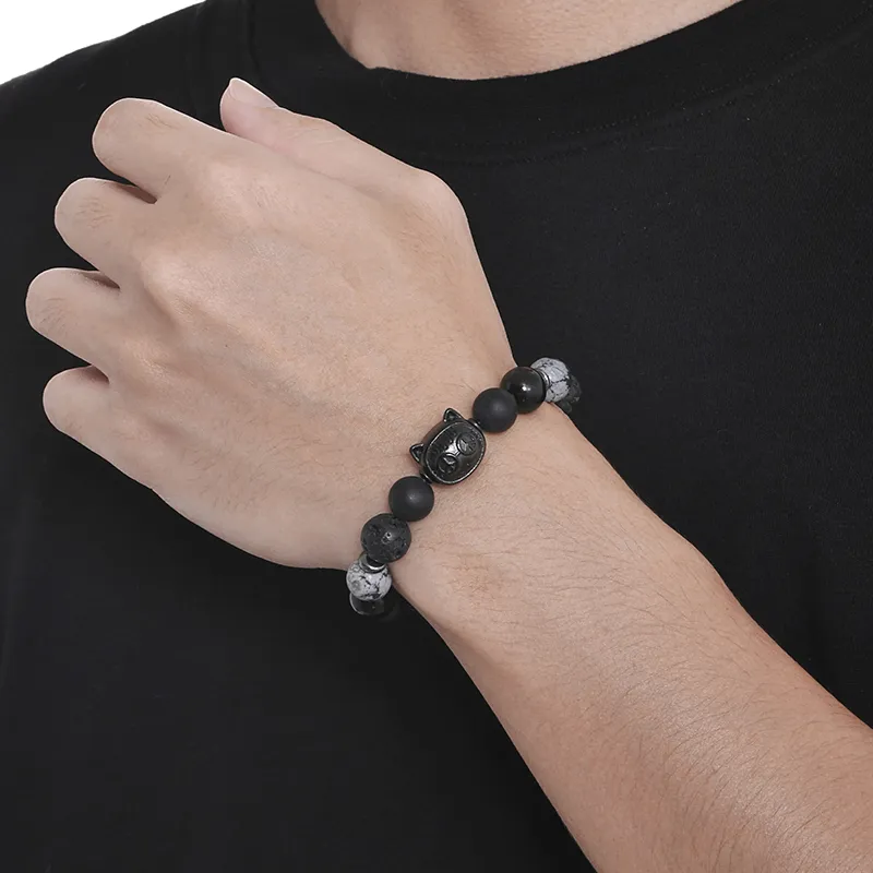 PEACE & CAT Obsidian Jade Bracelets Men's-1