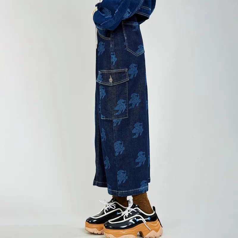 MUGUOGUOMU Denim Long Skirts Women's Dark Blue-2